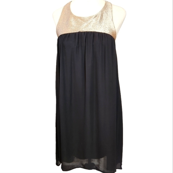 𝅺Needle & Thread Black and Gold Flowy Dress - Picture 1 of 7